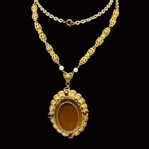 Vintage West Germany Topaz Glass Rhinestone Pendant Necklace